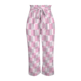 purple eclectic stripe print 2A Strappy Elastic Waist Wide Leg Pants with Pockets