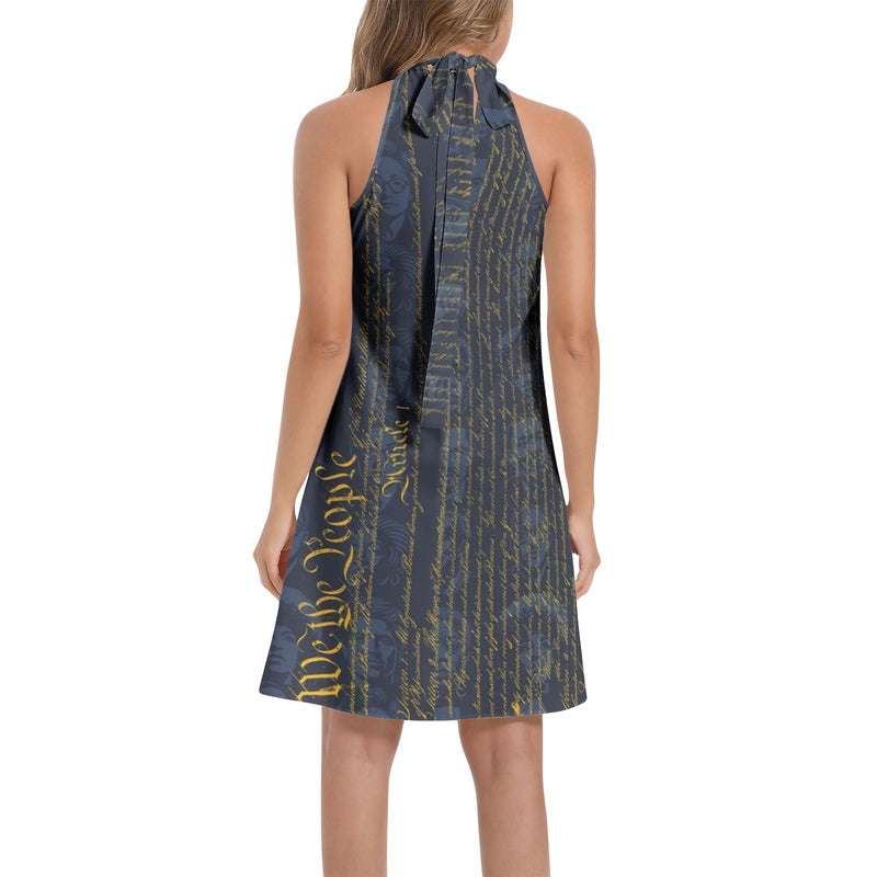 Tie Back Halter Neck Flared Dress