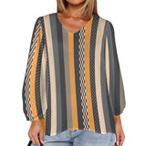 eclectic stripe print Women's Loose V-Neck Long Puff Sleeve Top (Model H70)