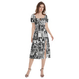 Puff Sleeve Split Thigh Midi Dress