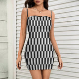 Black and White Bodycon Cami Dress