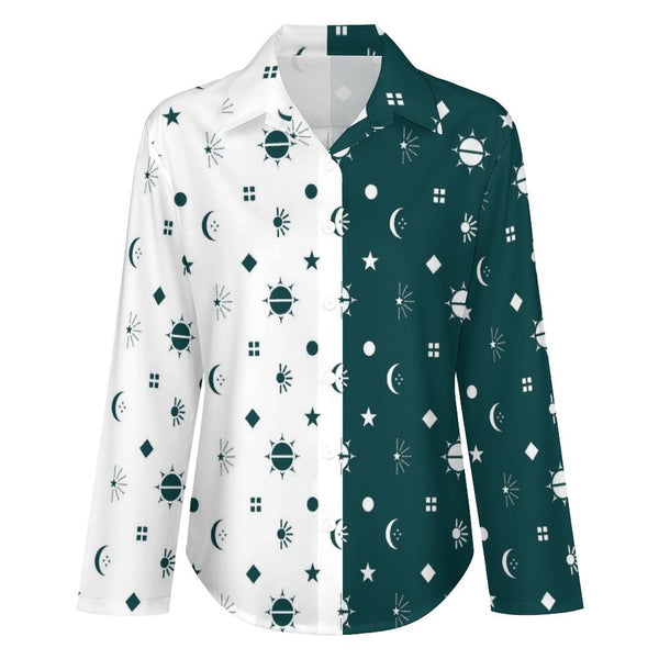 Long Sleeve Blouse (B648) Cropped hem shirt