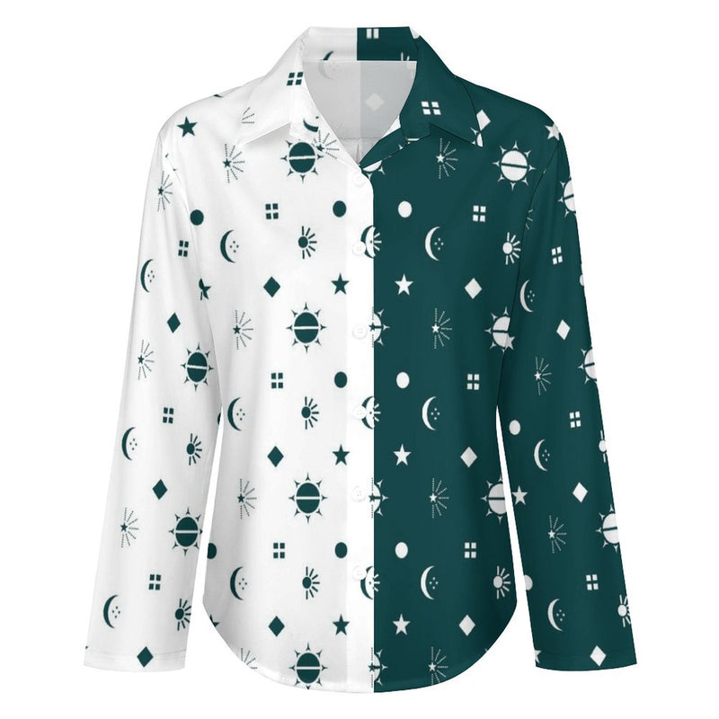 Long Sleeve Blouse (B648) Cropped hem shirt