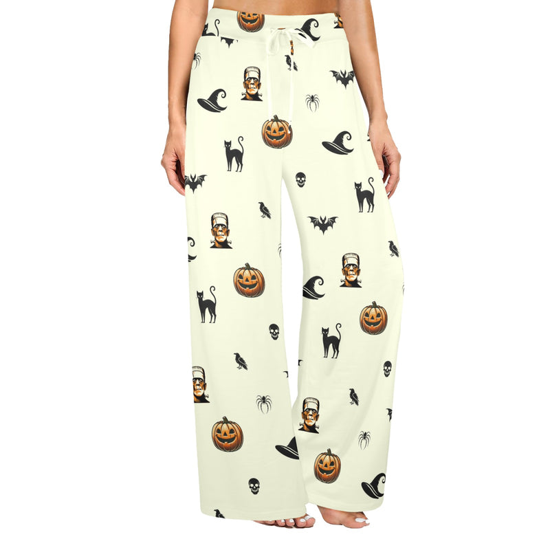 halloween frankenstein print Women's Wide Leg Lounge Pants (Model L77)