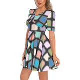 Short Sleeve Ruched Bust Flared Hem Dress