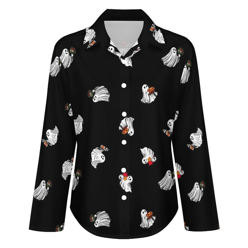 Long Sleeve Blouse (B648) Cropped hem shirt