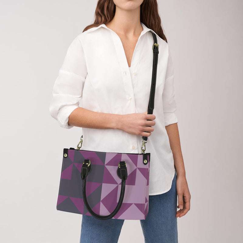 two tone puzzle purple PU Leather Handbag-Small (Model 1747)