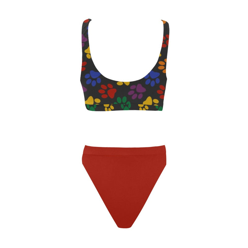 paw red print Sport Top & High-Waisted Bikini Swimsuit (Model S07)