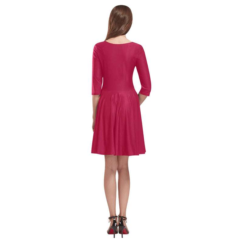 burgundy print Tethys Half-Sleeve Skater Dress(Model D20)