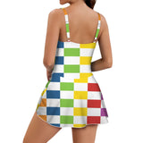 cool blue print 3A Women's One Piece Skirted Swimsuit (Model S54)