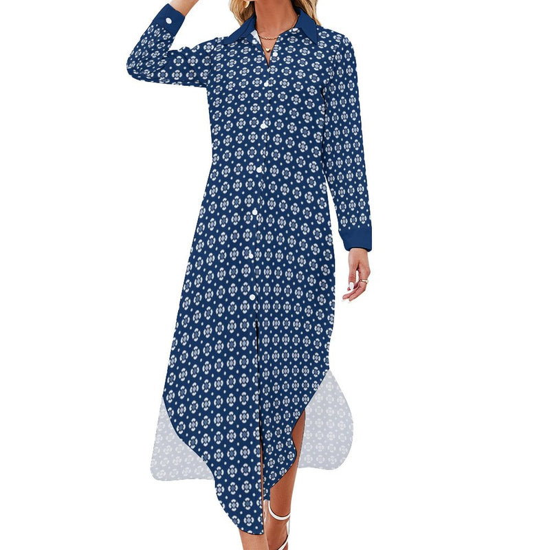 Peacefully Posh Button-Up Long Sleeve Shirt Dress