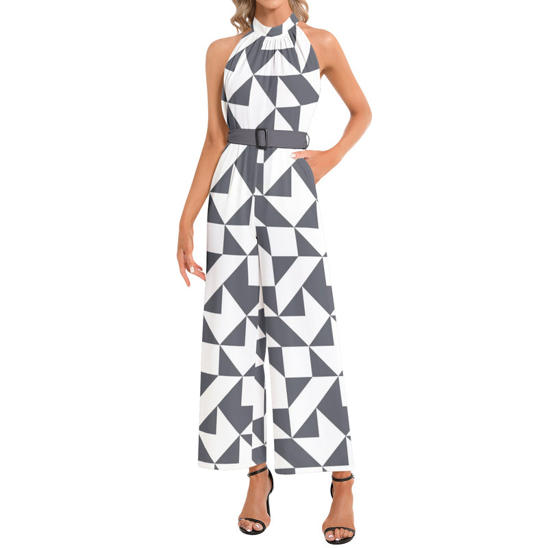 Halter Neck Buckle Belted Jumpsuit