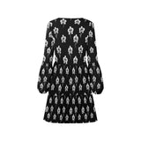 orchid silhouette print V-Neck Loose Fit Dress (Model D62)