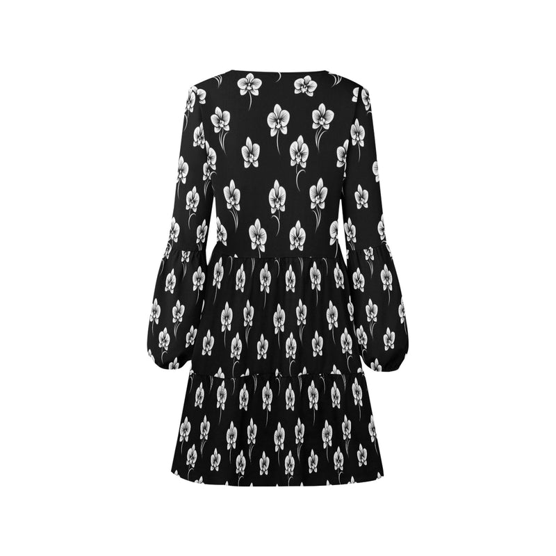 orchid silhouette print V-Neck Loose Fit Dress (Model D62)