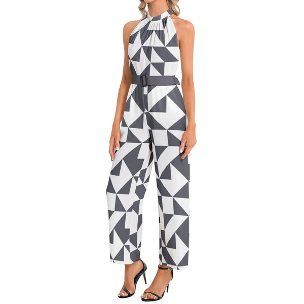 Halter Neck Buckle Belted Jumpsuit