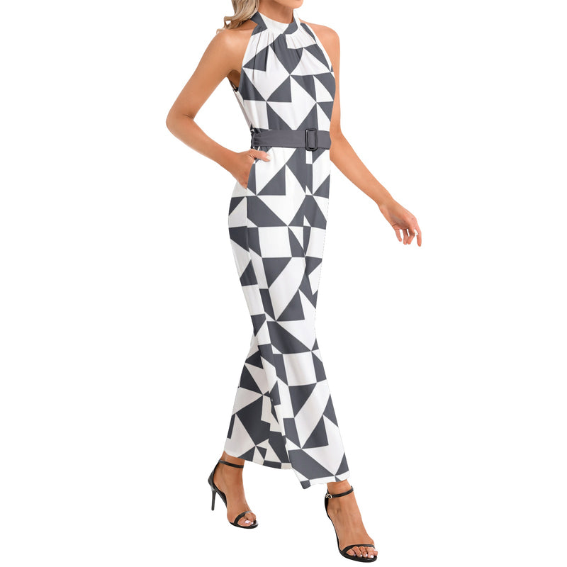 Halter Neck Buckle Belted Jumpsuit