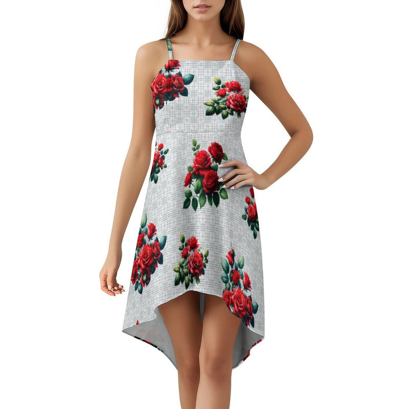 Women&#039;s High-Low Spaghetti Strap Dress Tailcoat skirt