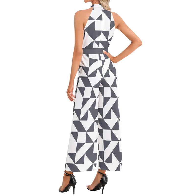 Halter Neck Buckle Belted Jumpsuit