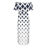 falling squares print 3 Women's Off Shoulder Ruffle Boat Neck Dress (Model D71)