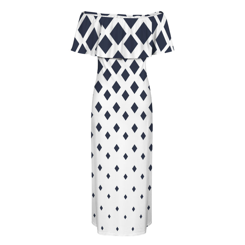 falling squares print 3 Women's Off Shoulder Ruffle Boat Neck Dress (Model D71)