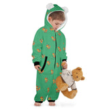 dinosaur green print 10 One-Piece Zip up Hooded Pajamas for Little Kids