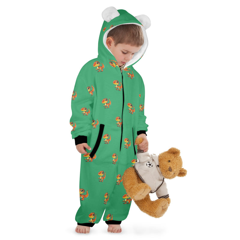 dinosaur green print 10 One-Piece Zip up Hooded Pajamas for Little Kids