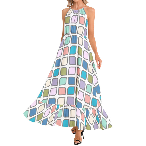 Ruffle Hem Halter Neck Maxi Dress