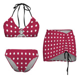 white red polk Drawstring Halterneck Three-Piece Swimsuit Skirt