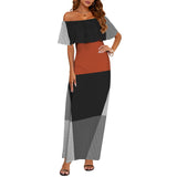 Color Block Women's Off Shoulder Ruffle Boat Neck Dress