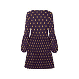 bronze polka dot on purple print V-Neck Loose Fit Dress (Model D62)