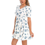 Short Sleeve Ruched Bust Flared Hem Dress