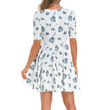 Short Sleeve Ruched Bust Flared Hem Dress