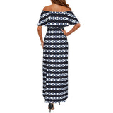 molecular print striped Women's Off Shoulder Ruffle Boat Neck Dress (Model D71)