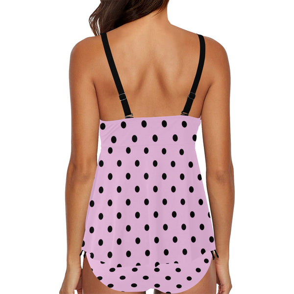 pink polka dot print Chest Drawstring Swim Dress (Model S30)