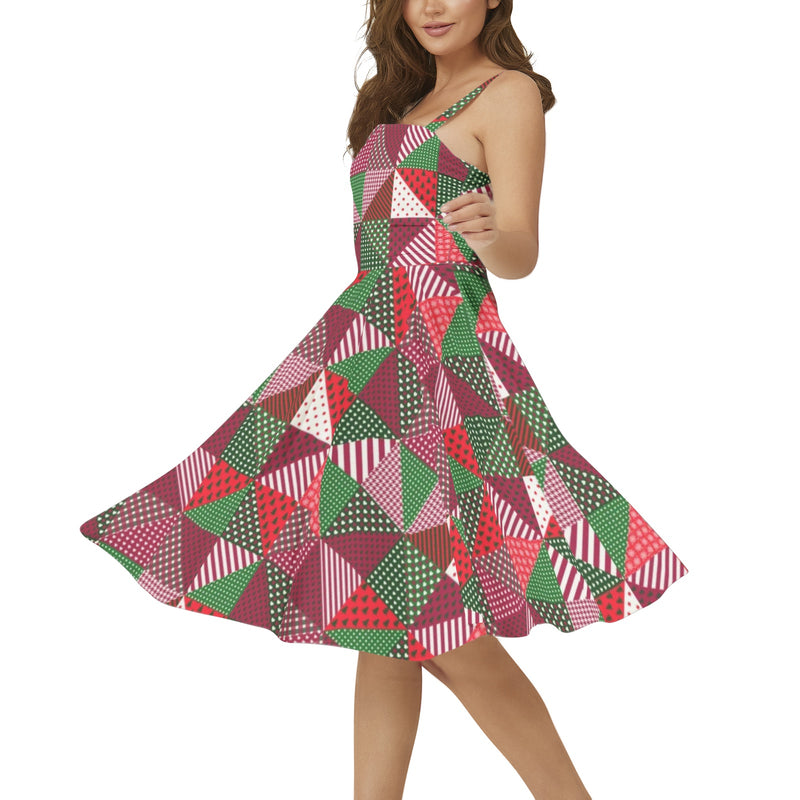 Sleeveless Square Neck Flare Hem Midi Dress