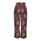 striped hibiscus print 3C Strappy Elastic Waist Wide Leg Pants with Pockets