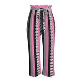 pink polka dot striped print Strappy Elastic Waist Wide Leg Pants with Pockets