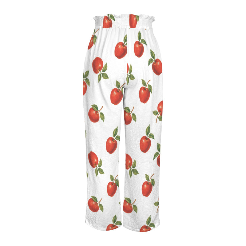 apple solid print Strappy Elastic Waist Wide Leg Pants with Pockets