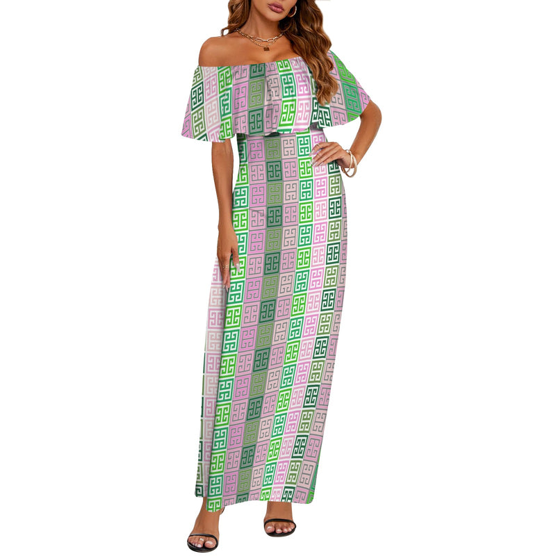 ALL GREEK 2 Women's Off Shoulder Ruffle Boat Neck Dress (Model D71)