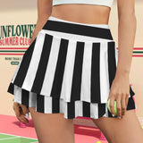 square diamond print 2 High Waist Layered Ruffle Pockets Sports Skirt