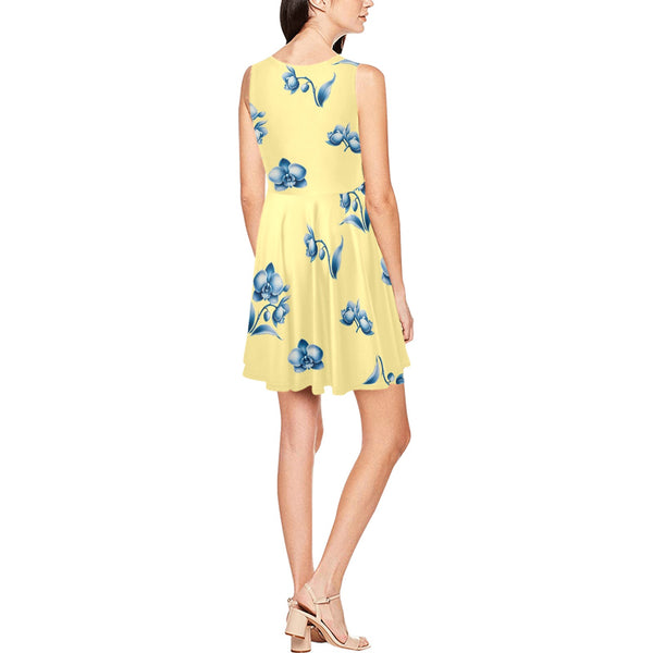 orchid lg print 2B Thea Sleeveless Skater Dress(Model D19)