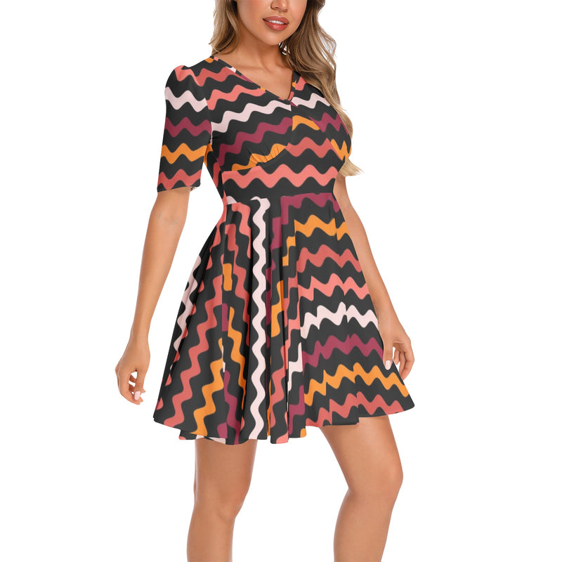 Short Sleeve Ruched Bust Flared Hem Dress