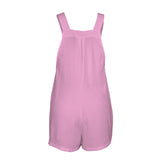 pink solid leopard accent Women's Pocket Bib Short Romper