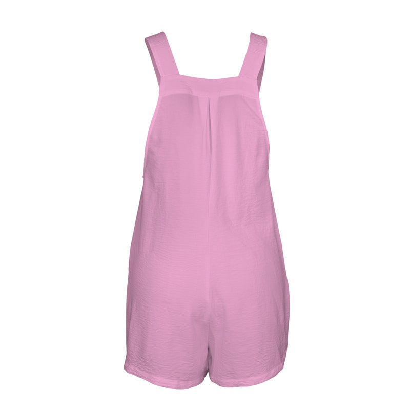 pink solid leopard accent Women's Pocket Bib Short Romper