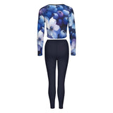 Blueberries and Blueberry Blossoms V-neck Long Sleeve Yoga Set V neck sweatshirt set