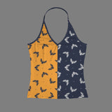 two tone bat print Women's V-Neck Halter Top (Model T83)