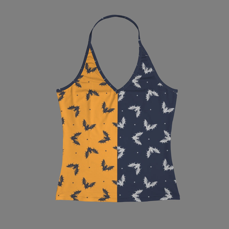 two tone bat print Women's V-Neck Halter Top (Model T83)