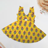 gold floral print 2 Women's Ruffle Sleeve Skirted Swimsuit (Model S59)