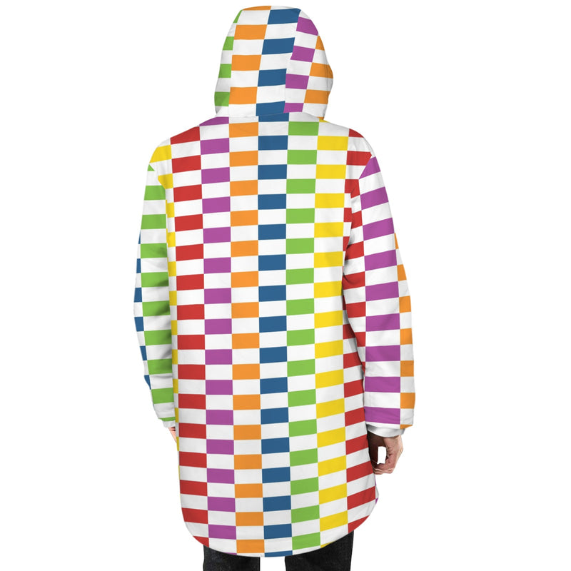 rectangle matrix print Men's Mid-Length Hooded Coat (Model H69)