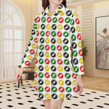jam kisses print Women's 3/4 Sleeve Button Up Shirt Dress